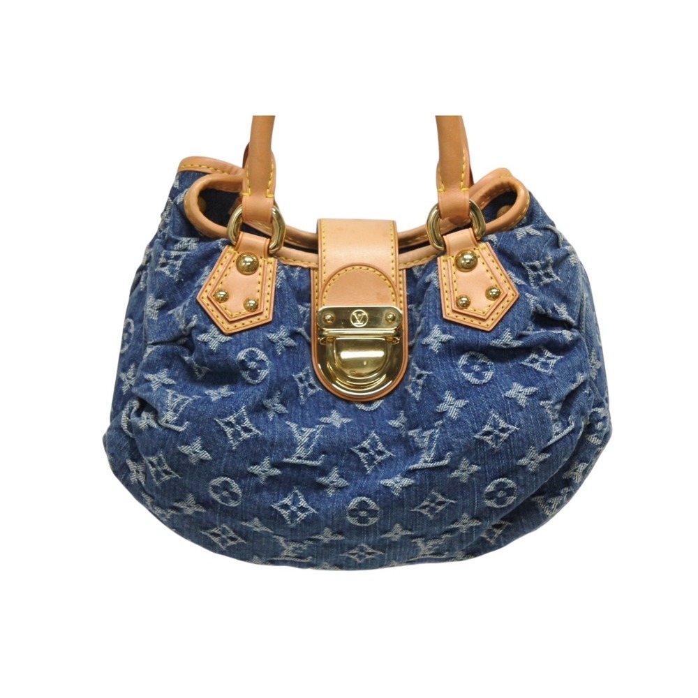 Louis Vuitton Leather Pleaty Blue Denim Monogram Handbag
